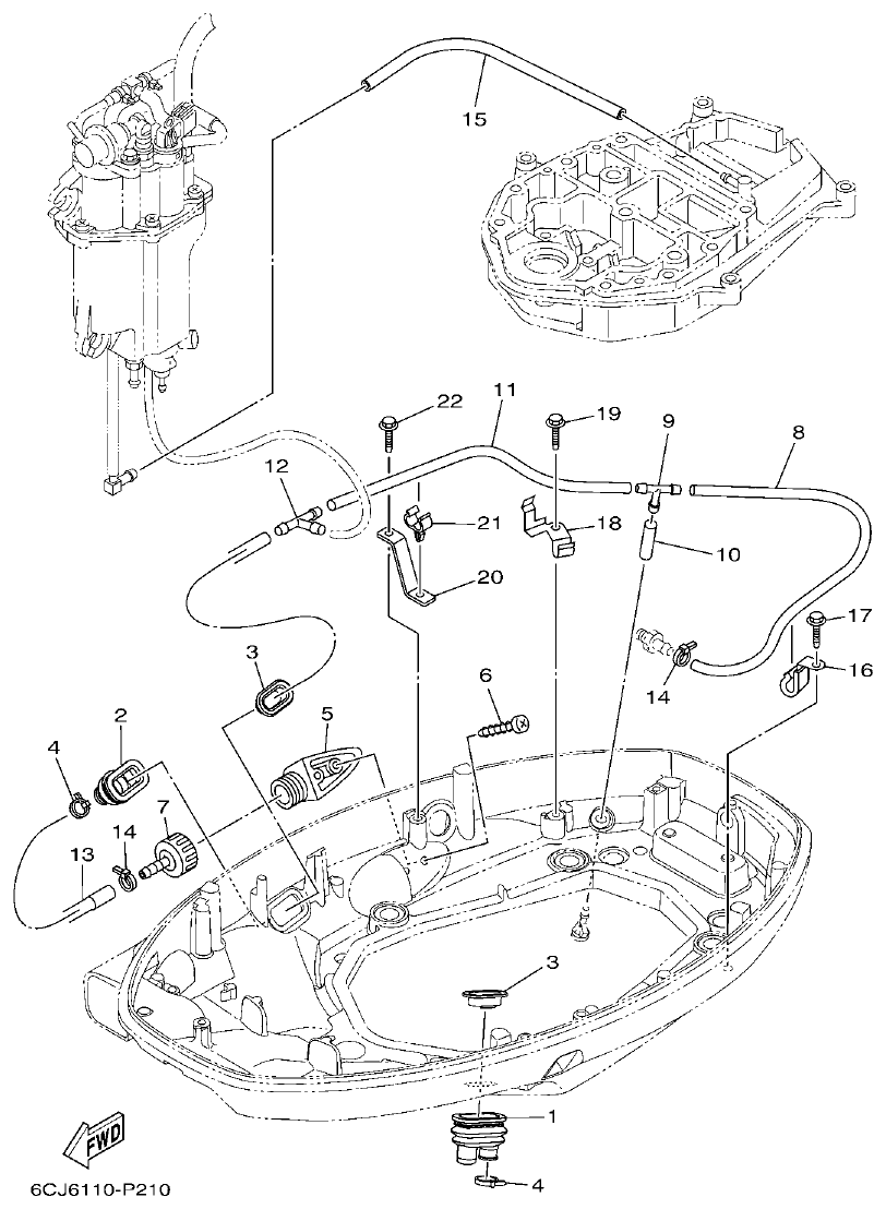 Yamaha F70AET BOTTOM COWLING 2 parts diagram